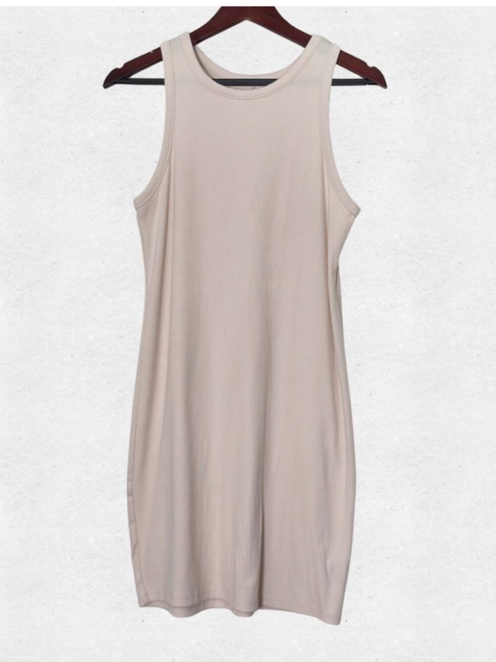 Cream Ribbed Midi Tank Dress Medium Summer Comfy Lounge Beach Minimalist Neutral